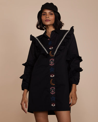 Pause Magnetic Fields Embroidered Dress Black