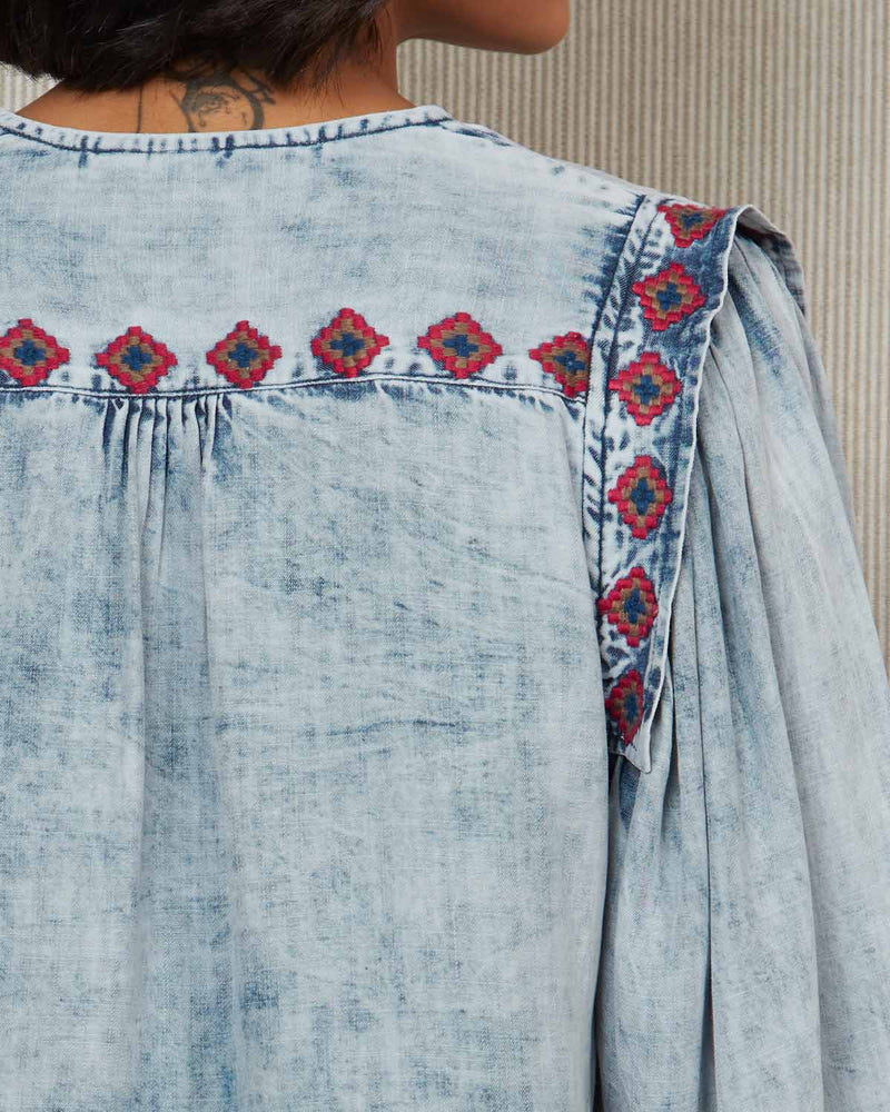 Pause Pacifico Puff Sleeve Denim Top 