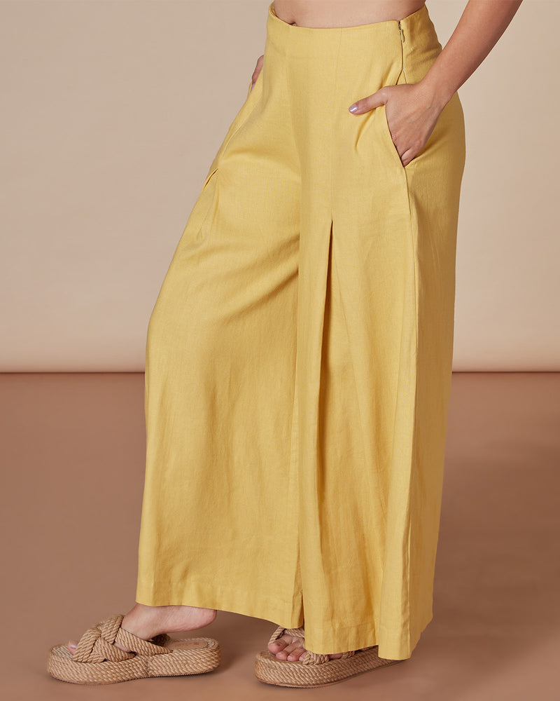 Pause Stay Golden Pleated Wide-Legged Pants 