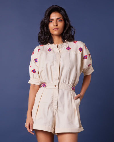 Pause Pebble Beach Embroidered Playsuit Beige