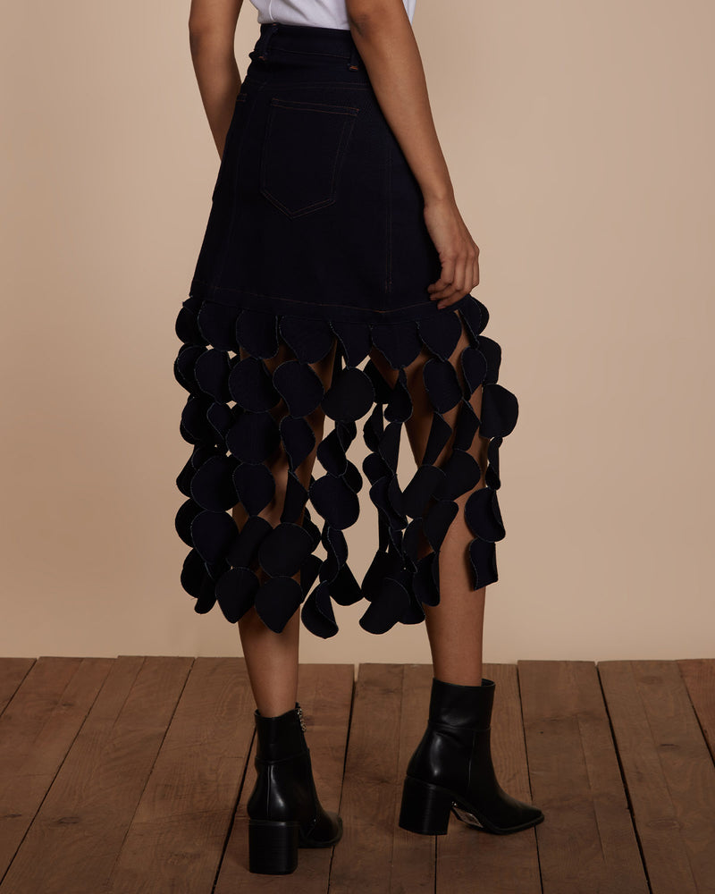 Pause Sway With Me Laser Cut Denim Skirt 