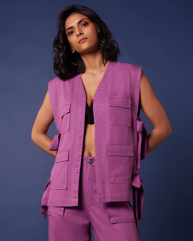 Pause Run This Town Tie-Up Utility Vest Purple