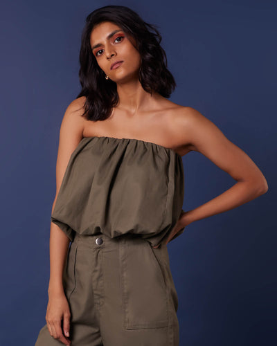 Pause Getaway Car Strapless Balloon Top Olive