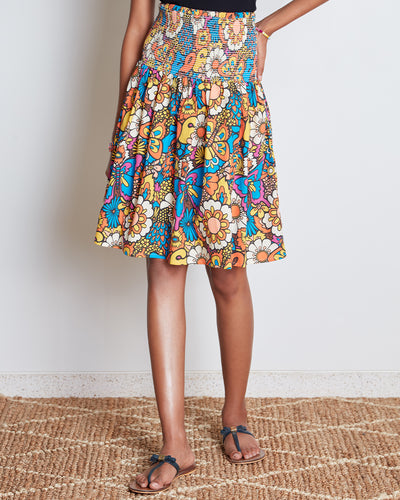 Pause Trippy Hippie Smocked Floral Skirt Multi