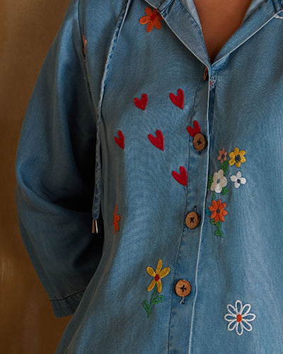 Pause Love Letter Embroidered Hooded Shirt 