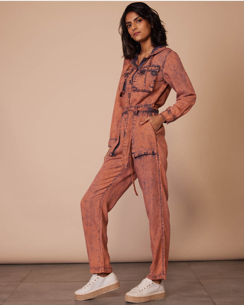 Pause Ginger Snap Denim Jumpsuit Peach