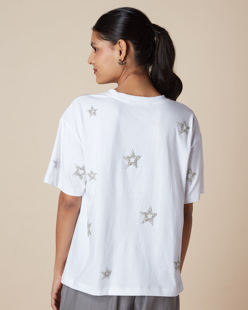 Pause Silver Star Embellished T-Shirt 
