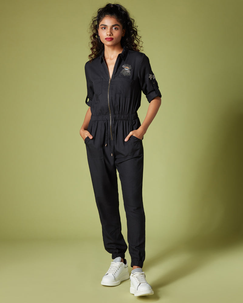 Pause Kiss And Tell Embellished Jumpsuit Black