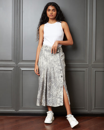 Pause So Tranquil Pleated Midi Skirt Grey