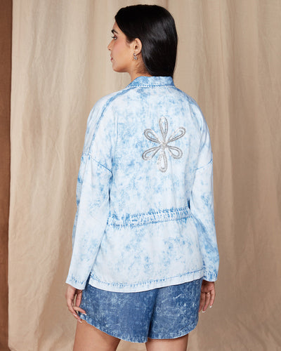 Pause Falling Star Drawstring Denim Jacket 