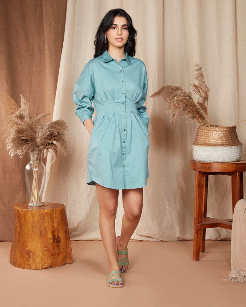 Pause Honey And The Moon Pleated Shirt Dress Green