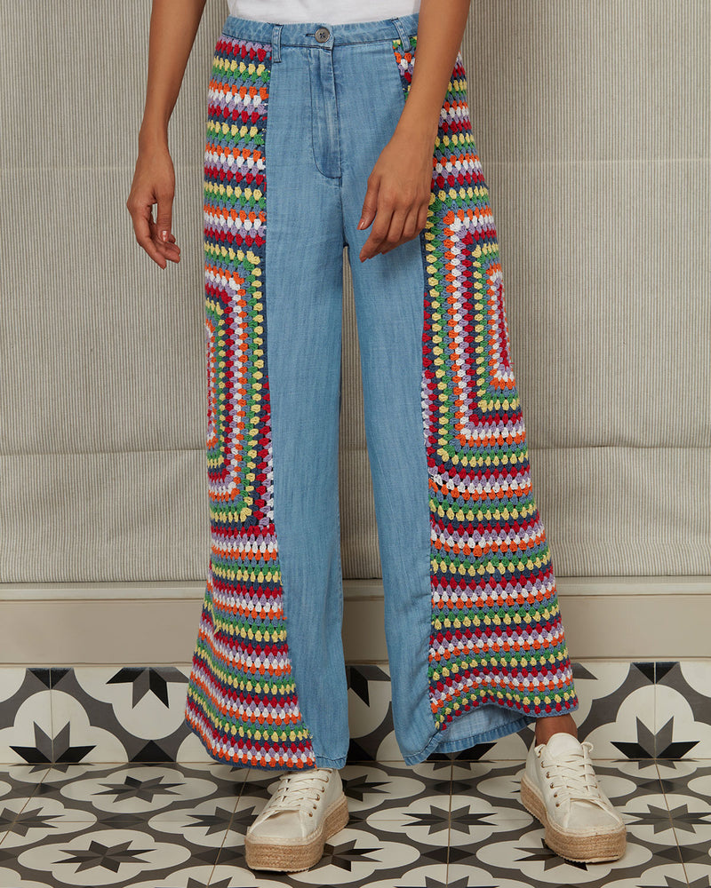 Pause Passionfruit Crochet Wide-Legged Pants Blue
