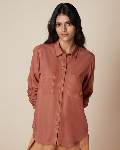 Pause Main Squeeze Embroidered Shirt Brown