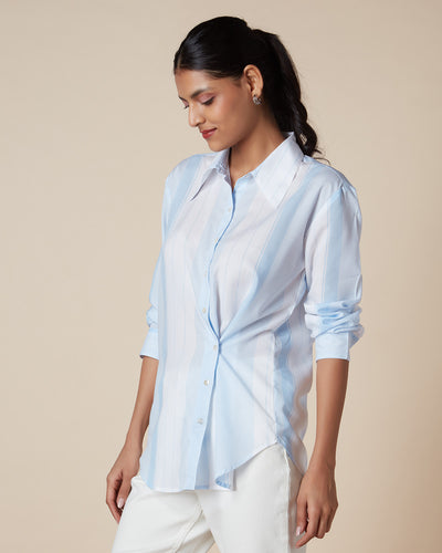 Pause Catching Waves Striped Twist Front Shirt 