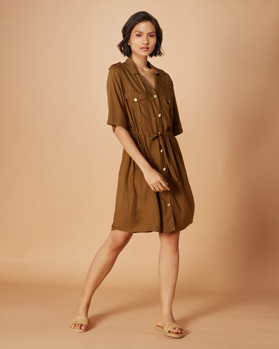 Pause Get To It Shirt Dress Olive