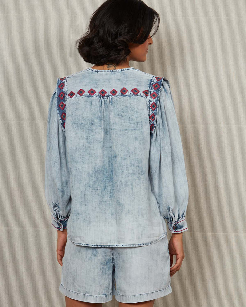 Pause Pacifico Puff Sleeve Denim Top 