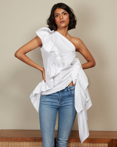 Pause One Last Time Ruffle One Shoulder Top 