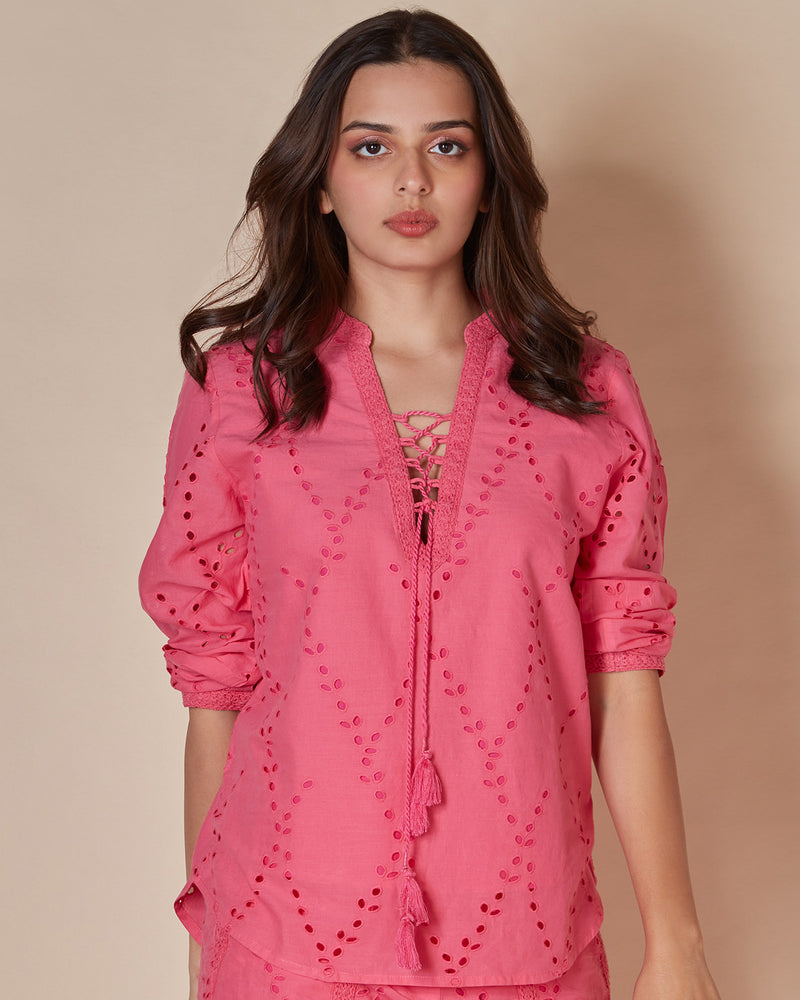 Pause This Is Love Lace Top Pink