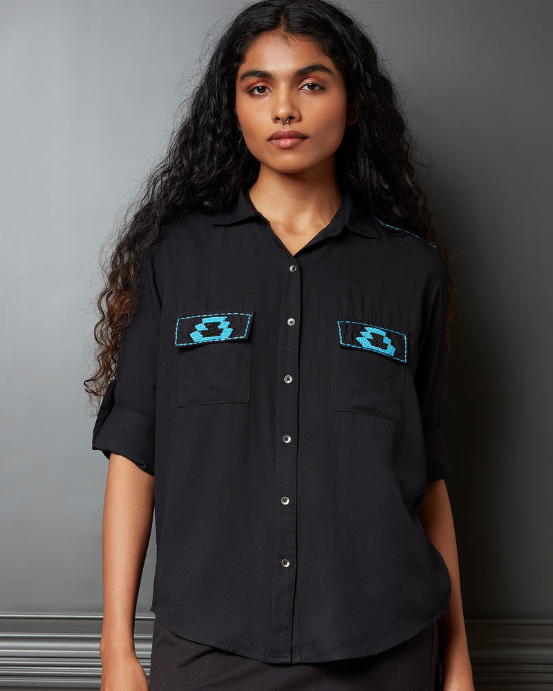 Pause Swept Away Embroidered Shirt Black