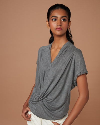 Pause Moonlight Chain Sleeve Draped Top 