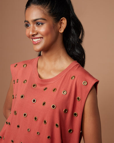 Pause Live It Up Eyelet Sleeveless Top 