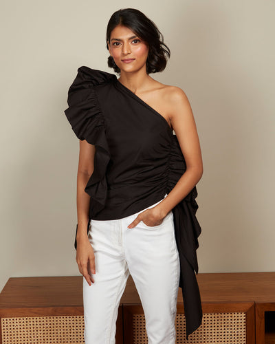 Pause Party Season Ruffle One Shoulder Top 