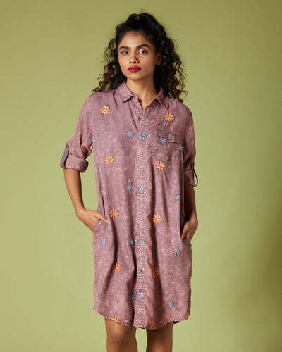Pause Summer Rain Embroidered Shirt Dress 