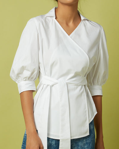 Pause Sweetest Thing Puff Sleeve Belted Top 
