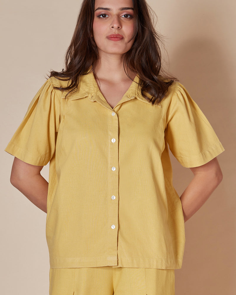 Pause Stay Golden Pleated Shirt Yellow