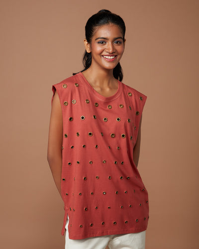 Pause Live It Up Eyelet Sleeveless Top 