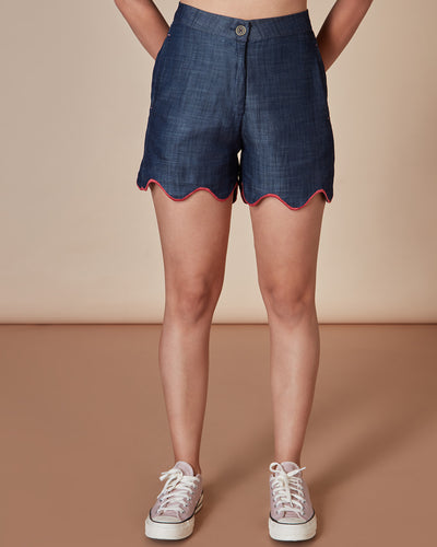 Pause Neon Waves Denim Cut-Out Shorts Navy