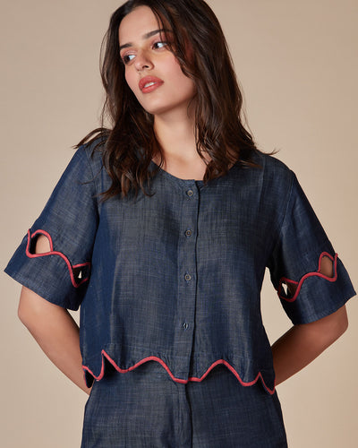 Pause Neon Waves Denim Cut-Out Top Navy