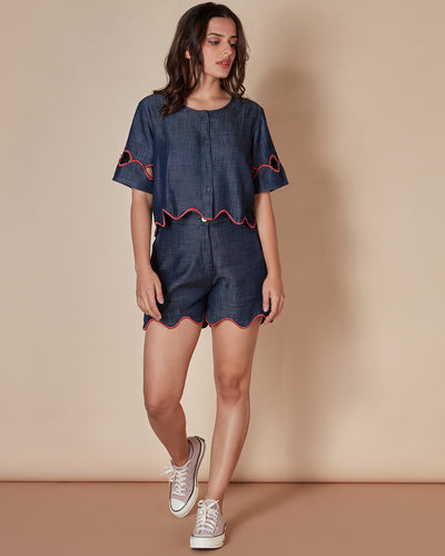 Pause Neon Waves Denim Cut-Out Top 