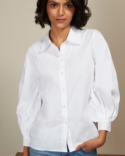 Pause Back To Work Balloon Sleeve Shirt White